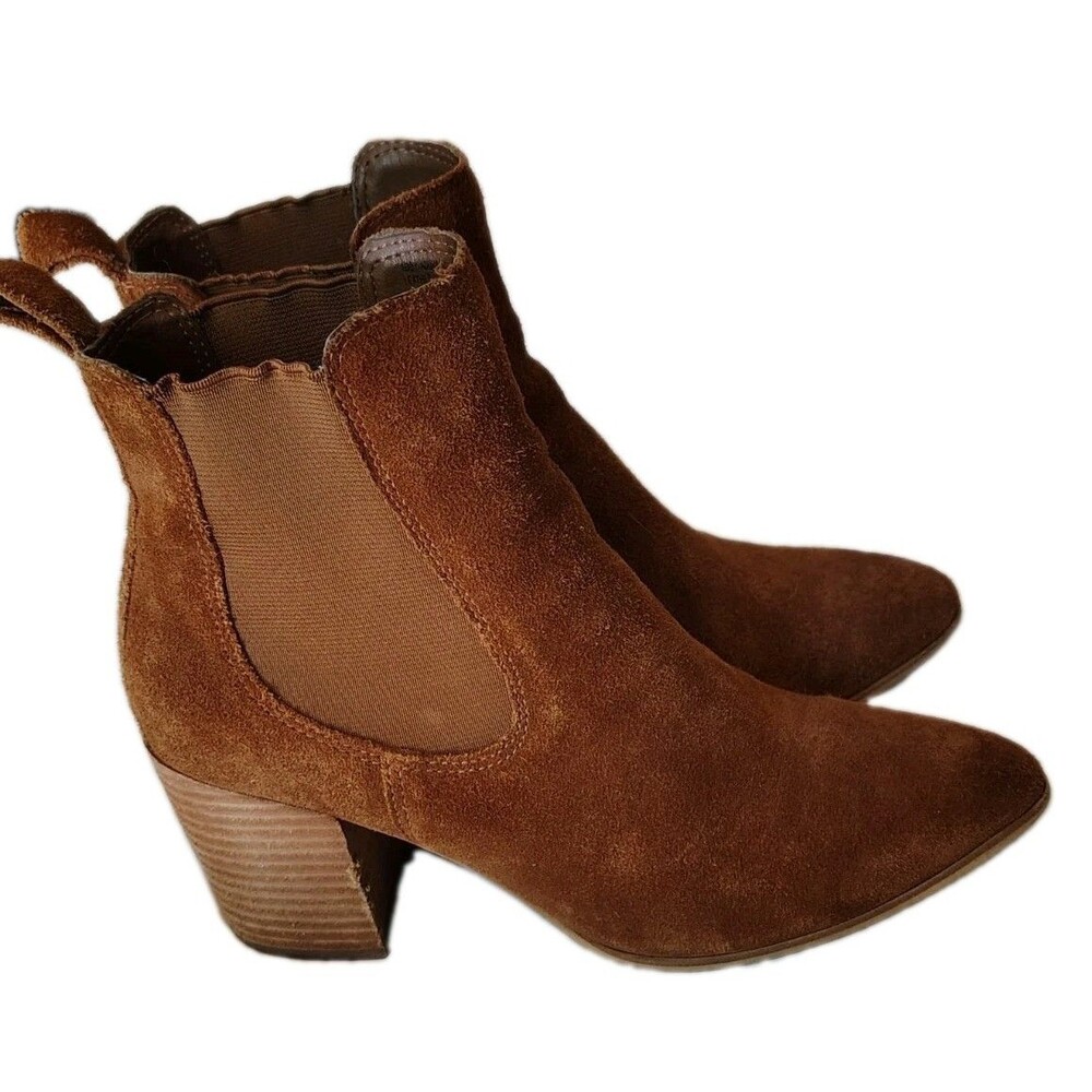 Steve Madden Addy Brown Suede Chelsea Ankle Boots Pointed Toe Pull On 8M - Picture 9 of 10